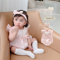 Baby jumpsuit summer thin baby bag fart clothes girl Ha Yi Yang Princess crawling costume newborn 100-day banquet
