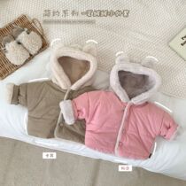 Childrens winter coat fleece thickened baby warm hooded versatile casual cardigan cotton coat baby cotton jacket go out
