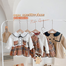 Girls trench coat dress autumn new Korean fashion college style skirt mid-length plaid short skirt out