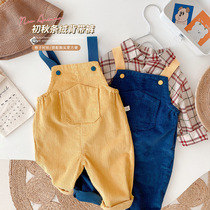 Childrens suspenders spring and autumn baby casual pants boys Korean version corduroy jumpsuits long pants big ass pants trend