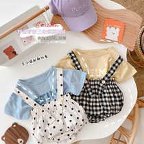 INS baby summer style suit baby suspenders shorts bag fart one-piece suit Harbin short-sleeved T-shirt two-piece set