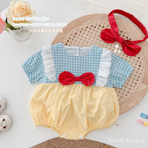 Baby bow cute wrapped fart clothes baby plaid one-piece super cute newborn princess crawling style
