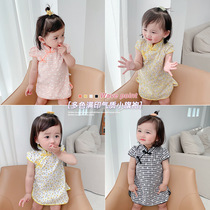 Girls cheongsam summer thin baby girl national style cheongsam skirt short sleeve floral dress little boy sweet skirt