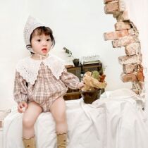 Baby spring Korean version one-piece foreign brother and sister dress smiley face lapel bag fart coat newborn crawler baby hai