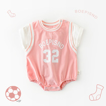 Baby summer college style jumpsuit newborn Baby girl fake two-piece jersey short sleeve thin bag shirt