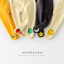 2020 Korean version of autumn and winter 100 lap cute male and female baby beating bottom pants baby thickened not to reverse suede cartoon pantyhose foreign air