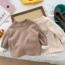 Childrens plush undershirt 0-5 years old autumn and winter wear baby half high neck with boys warm bear sweatshirt T-shirt trend