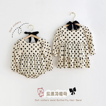 Baby Internet celebrity one-piece Korean version of baby girl sister outfit foreign polka dot long-sleeved dress girl dress super cute