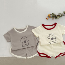 INS baby Korean version set summer thin childrens bear print short sleeve T-shirt baby shorts casual two-piece set