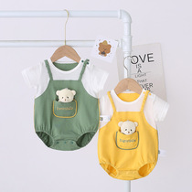 Baby cute one-piece baby wrap fart clothes Korean version summer clothes thin newborn triangle hatney crawling suit outing clothes