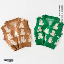 Baby cartoon cub woolen vest Korean version spring and autumn dress baby 0-3 years old pullover knit vest outerwear