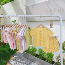 Baby girl solid color pajama set for girls short sleeve T-shirt lace shorts two-piece set baby clothes summer wear thin style