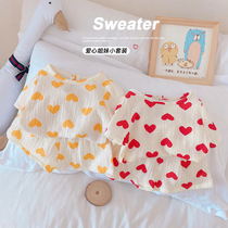 Childrens summer love two-piece set baby thin breathable gauze cotton short-sleeved baby T-shirt shorts foreign air set