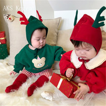 Baby winter fleece sweatshirt baby christmas dress set kids winter dress red cartoon bear New Year costume