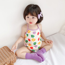 Baby jumpsuit girl foreign summer thin super cute camisole pajamas baby crawler bag fart belly pocket