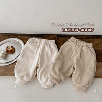 ins baby pants autumn and winter big PP pants Korean version baby corset feet fleece thick slacks warm pants trend