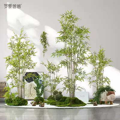 Roman Dad pastoral style landscaping plants green bamboo decoration large fake bamboo forest landscape window corner floor-to-ceiling ornaments