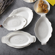 Ceramic relief double ear recipe fish dish snack cool dish candy dish creative white European dish