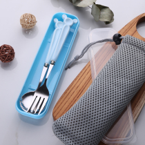 Portable tableware Mickey ceramic handle stainless steel fork chopsticks for adult students spoon chopsticks Korean travel box