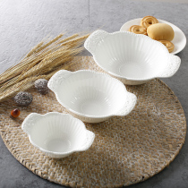 European court pure white relief ceramic dessert double ear bowl soup porridge bowl for fruit salad bowl breakfast dish dishes