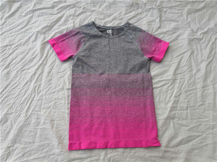 D45-04 Foreign trade speed dry waist T - shirt short sleeve collar female gradual color yoga suit yoga summer sports home