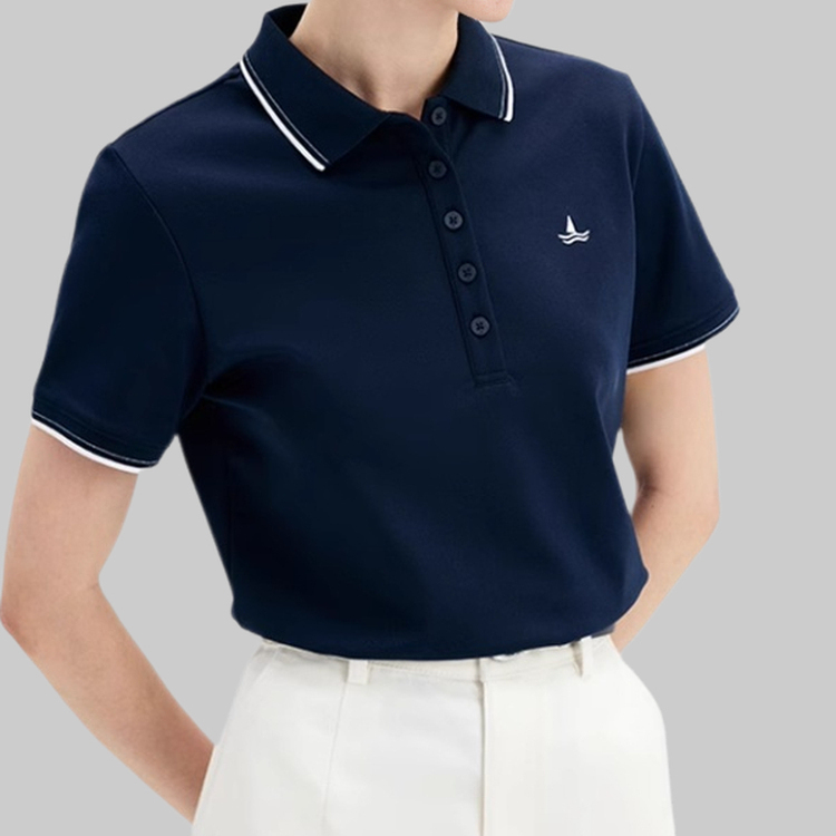 Weiyi Sailboat Short-Sleeve Same Style Polo Shirt for Women 2025 New Blue Lapel T-Shirt Casual and Stylish Summer Top