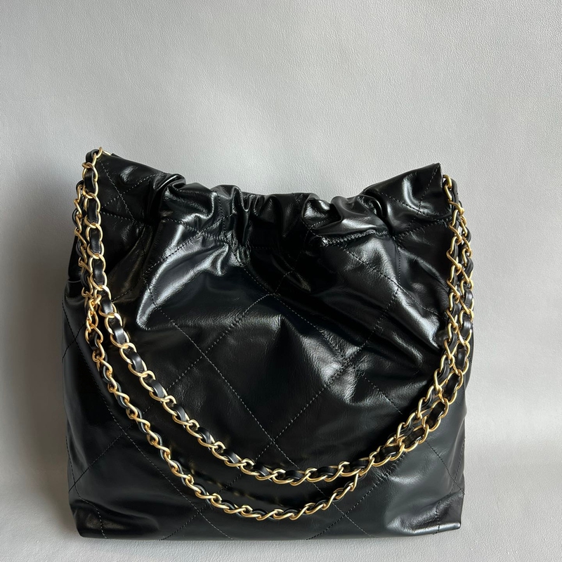 Tweed Style Quilted Chain Women's Bag Black Leather Drawstring Tote Bag Large Capacity Shoulder Bag Tweed Style Quilted Chain Women's Bag Black Leather Drawstring Tote Bag Large Capacity Shoulder Bag