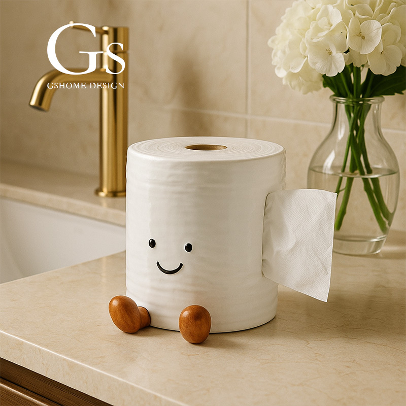 Creative and Cute Tissue Box, Dual-Purpose Ceramic Toilet Tissue Holder, Waterproof, High-End Design, No Drilling Required