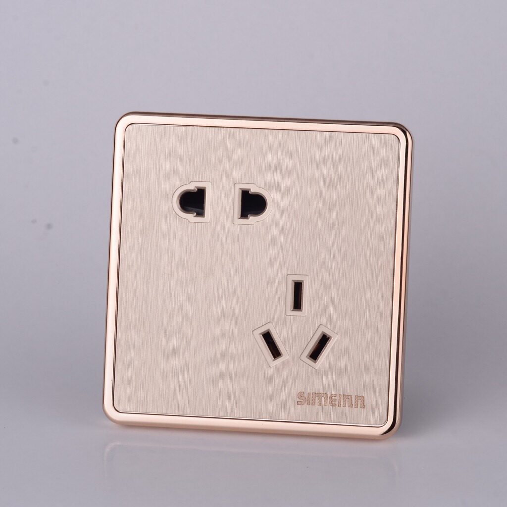 Sino-german Simon Socket Switch M5 Champagne Wire Drawing Gold 86 Type Misplaced Five-Hole Socket Switch Home Socket panel