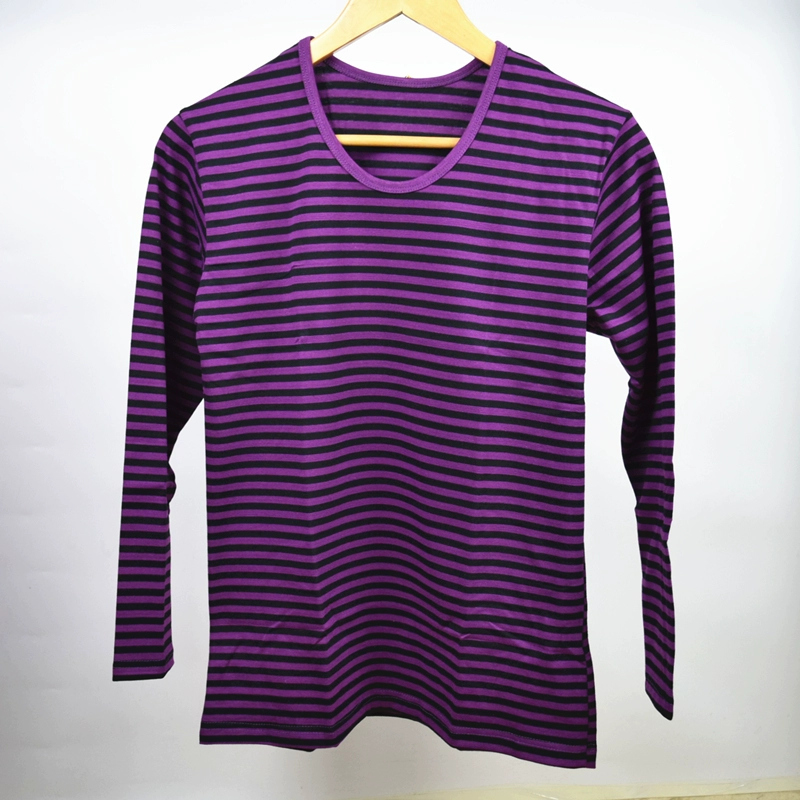 Phụ nữ trung niên và già cổ tròn cotton lỏng lẻo quần áo mùa thu Lycra cotton sọc ấm áo chạm đáy áo giữ nhiệt trẻ em