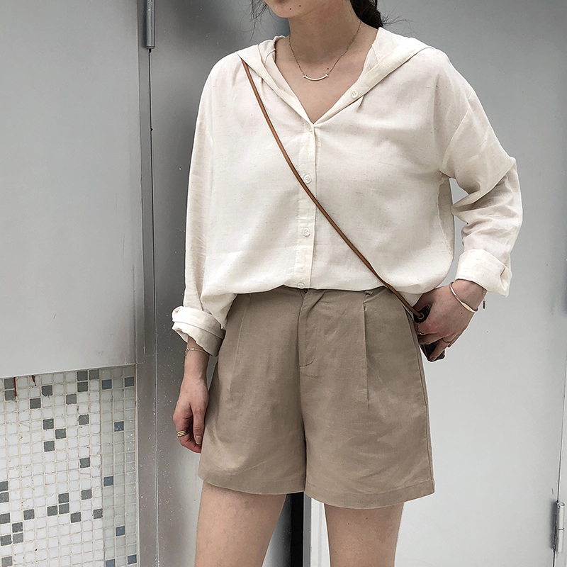 Clearance 2020 autumn high waist wide pants casual hot pants Loose and wild solid color cotton and linen suit shorts for women