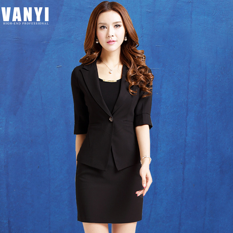 Summer spring and autumn work clothes Women's suit Slim mid-sleeve small suit skirt OL formal beautician overalls