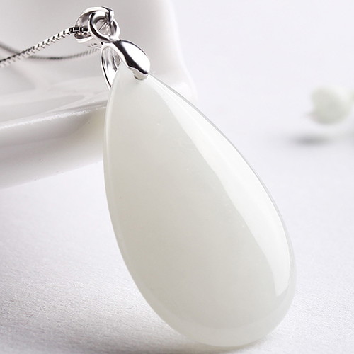 Natural and field jade water drop pendant Xinjiang goat fat white jade necklace jade pendant female gold inlaid jade hanging gift Pareal-Taobao