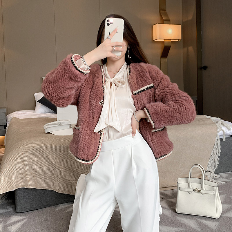 2022 new foreign style fashion short imported woven mink young mink fur coat mink fur coat for women