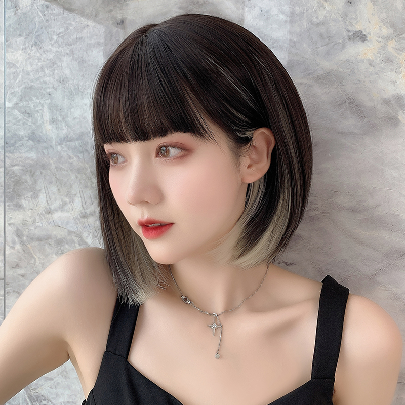 Wig Woman Short Hair Net Red Ear Hanging Dyeing All Headgear Type Reduction Age Zi Shoulder Lock Bone Hair Realistic Nature Pick and dyed wig cover
