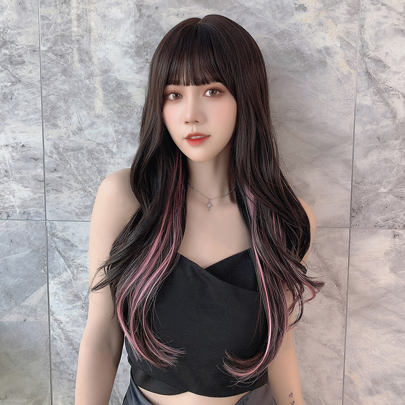 Wig female hair full hair dyes long curly hair net red air browsing hair simulation hair micro roll ear dyed wig