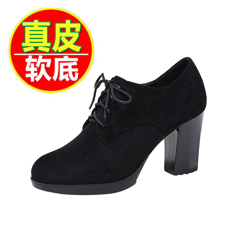 High-Heeled Waterproof Platform Genuine Leather Black Small Leather Shoes for Women with Thick Heels 2026 Spring and Autumn New Special Price Model Catwalk Dance Shoes