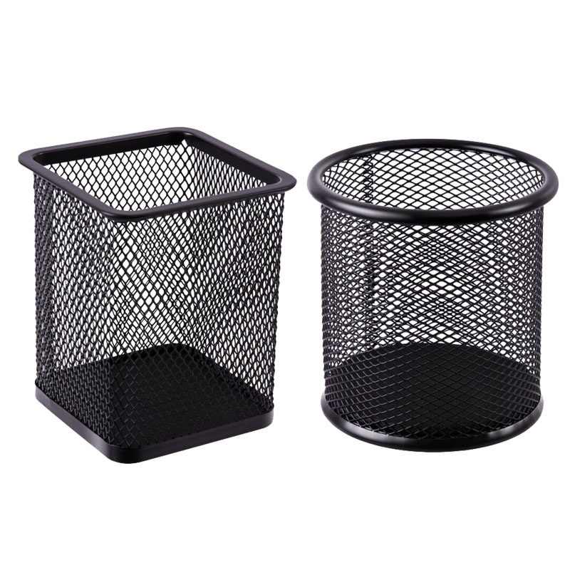 Color Black Round Square Pen Holder Round Metal Mesh Pen Inserts Office Supplies Cute Creative Pen Holder Fashion