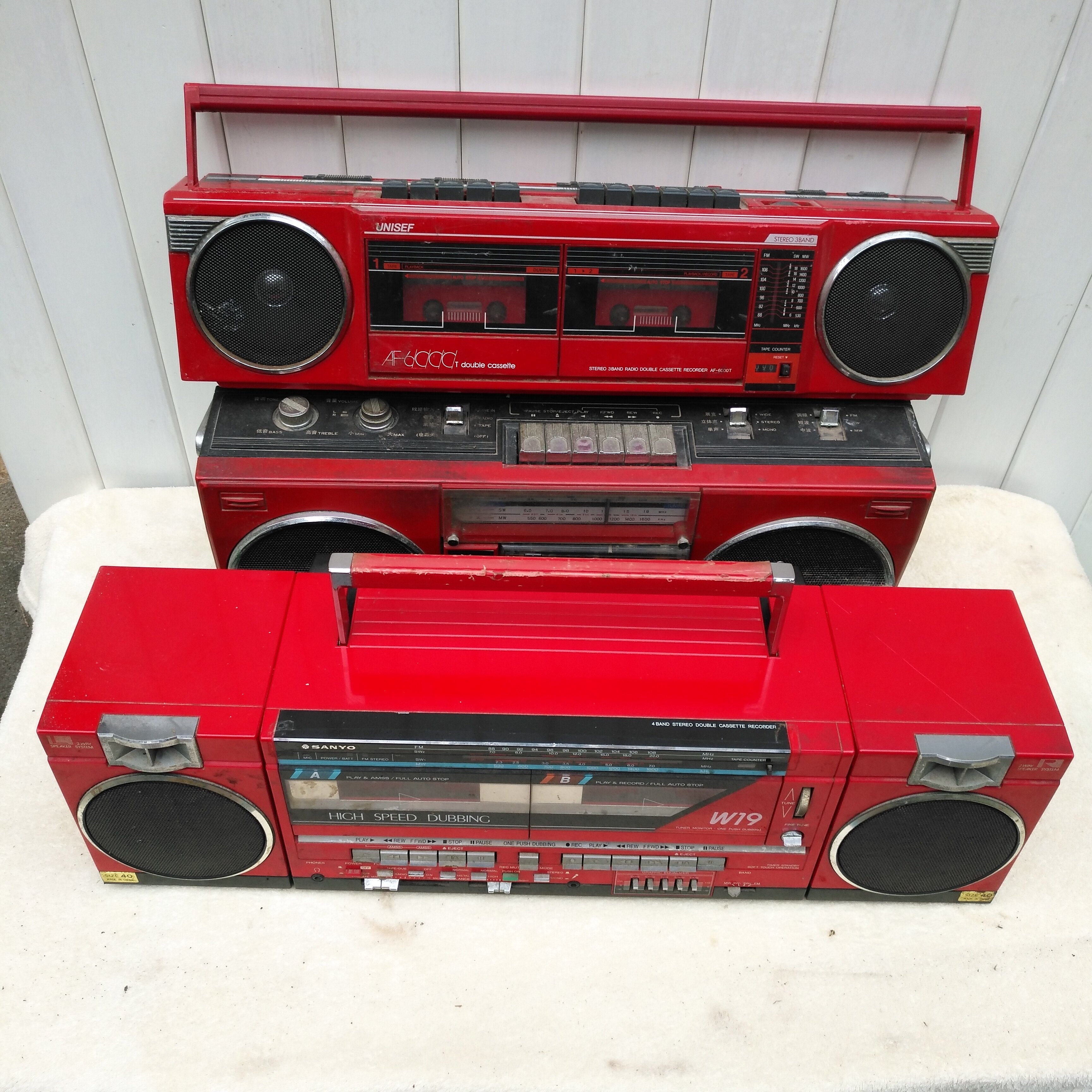 Vintage portable recorder Japanese old Radio double speaker red hipster style recorder