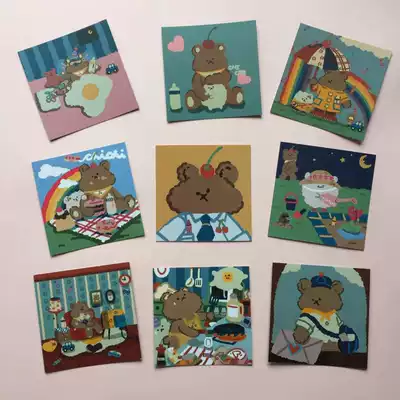Korean ins illustration bear wall decoration card student bedroom desk decoration background card hand account material card