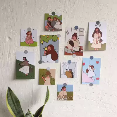 Korean ins girl heart illustration wall decoration combination card card photo wall sticker