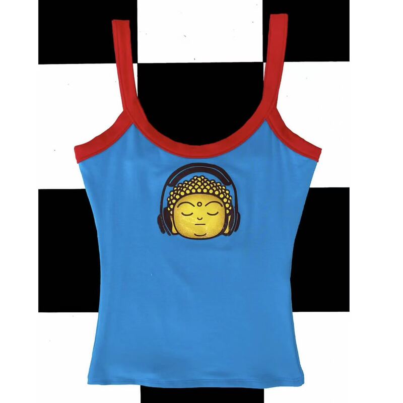 26 New Street-Style Bm-Inspired Cute Buddha Print Color-Blocked Tank Top for Women, Summer Slim-Fit Inner Wear or Outerwear Trendy Camisole
