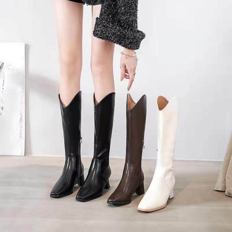 Western Cowboy Boots V-mouth Long Boots 2021 New Boots Small Subwhite Burst Long Silo Boots Woman Riding Boots