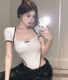 Pure Desire Ceiling Sweet Hot Girl Square Neck Short Sleeve T-Shirt
