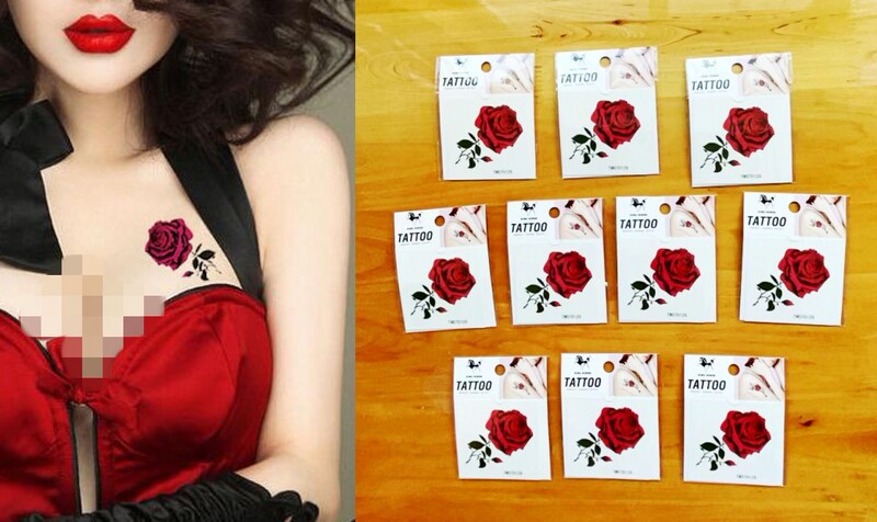 Red Rose Tattoo Stickers Are Waterproof and Long-Lasting, Covering Scars on the Front of the Chest and Collarbone. a Set of 10 Individually Packaged Stickers. 
