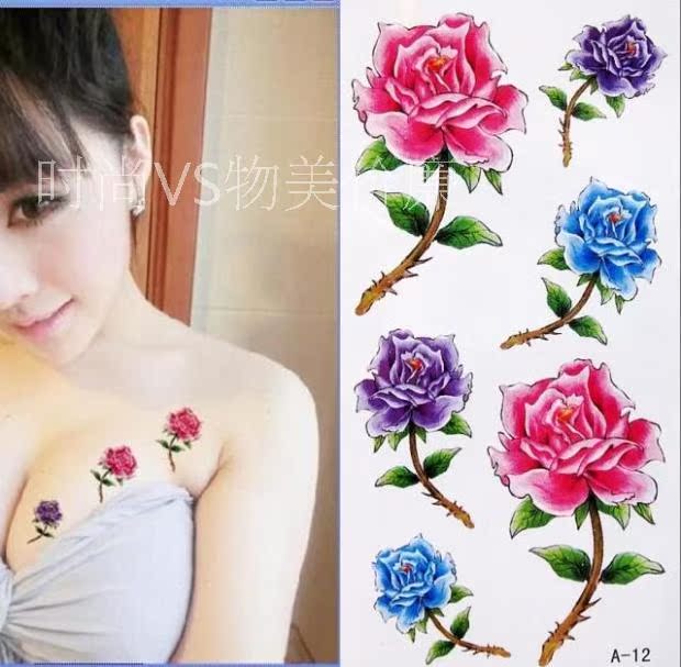Hình xăm hoa hồng nhỏ ngực hoa nhỏ cơ thể vẽ tranh sáng tạo hình xăm nhỏ tươi A-12 hình xăm dán 3d lâu phai