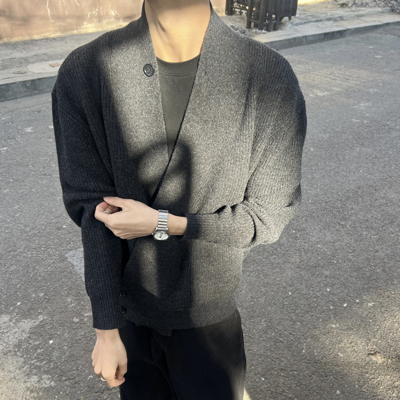 Lema LAOSHU Irregular Diagonal Button V Neck Cardigan Knitwear Casual Loose Wool Jacket Knitwear Long Sleeves