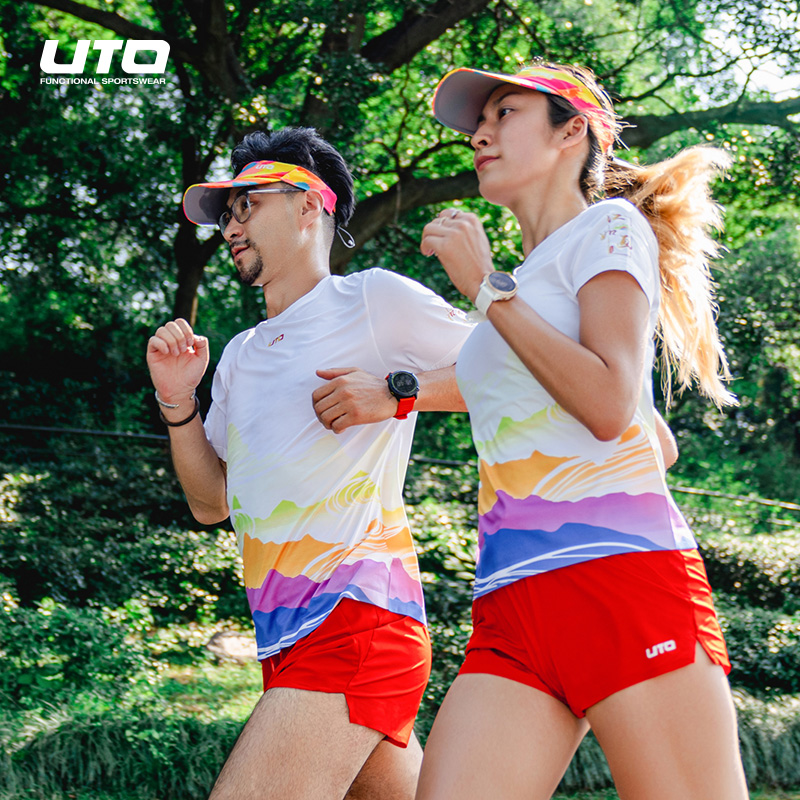 UTO National Wind Printing Sport T-Shirt Male Fitness Training Suck Sweat Half Sleeves Women Outdoor Hiking Quick Dry Short Sleeves