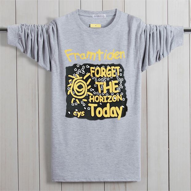 Áo thun dài tay cotton nam cổ tròn mới rộng, áo thun trẻ trung cộng với phân bón XL chạm đáy áo thun mặc ngoài thủy triều áo thun có cổ nam