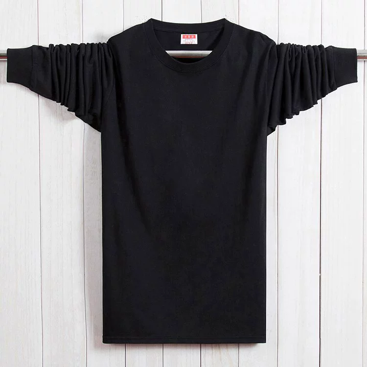 Mùa xuân và mùa thu nam đặc biệt cộng với phân bón XL cotton dài tay áo thun rộng cổ tròn quần áo mùa thu chất béo áo thun
